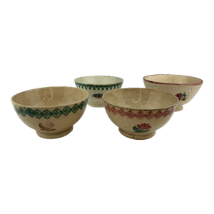 19th Century Spongeware Hand Painted Bowls - Set of 4