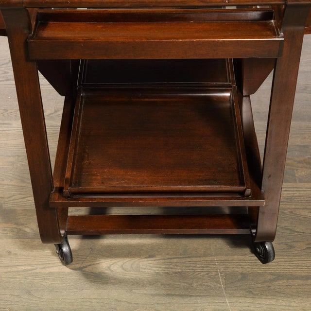 Mid-Century Modern Mid-Century Hand-Rubbed Walnut Drop Leaf Bar Cart by Edward Wormley for Dunbar For Sale - Image 3 of 12