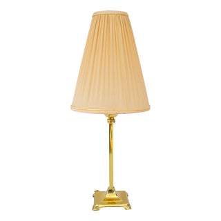 Art Deco Brass Table Lamp with Fabric Shade, Vienna, 1920s For Sale