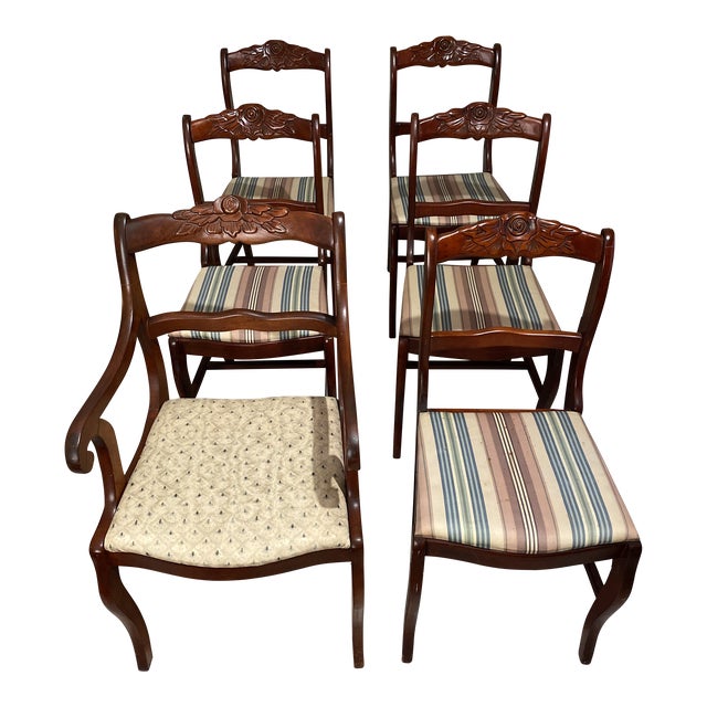 19th Century Duncan Phyfe Victorian Carved Rose and Ladder Back