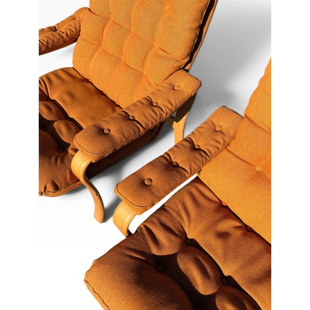 Pair of Mid-Century Modern Bentwood Lounge Chairs | Scandinavian Style | New Burnt Orange Tufted Upholstery | C. 1970s For Sale - Image 10 of 10