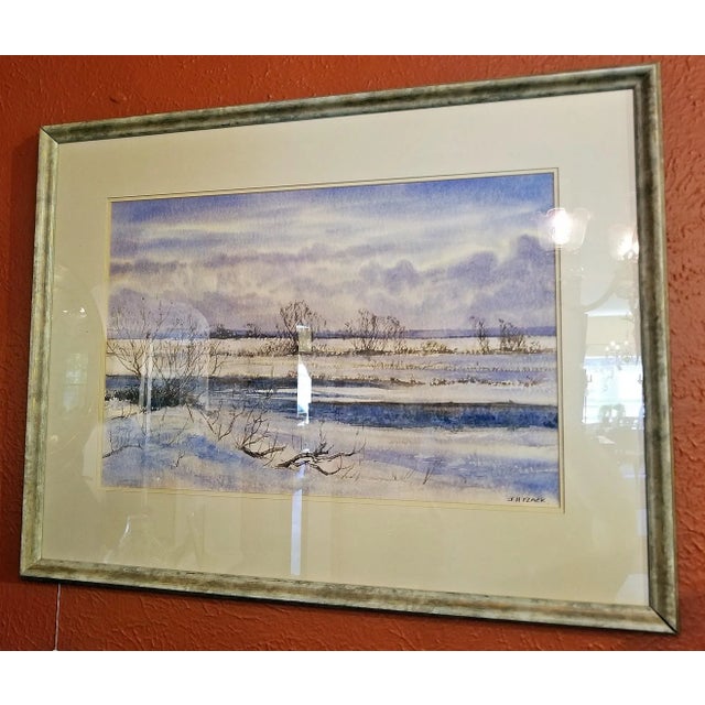 Irish Watercolor by Rev Jh Flack of Winter on ‘The Bog of Allen’ For Sale - Image 4 of 9