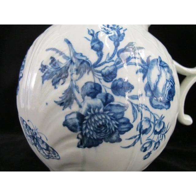 18th Century Antique Worcester Blue Floral Cabbage Leaf Bacchus Mask Pitcher Jug For Sale - Image 5 of 11
