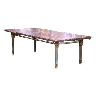 Mid-Century French Iron and Marble Conference Table With Leaf Supports For Sale