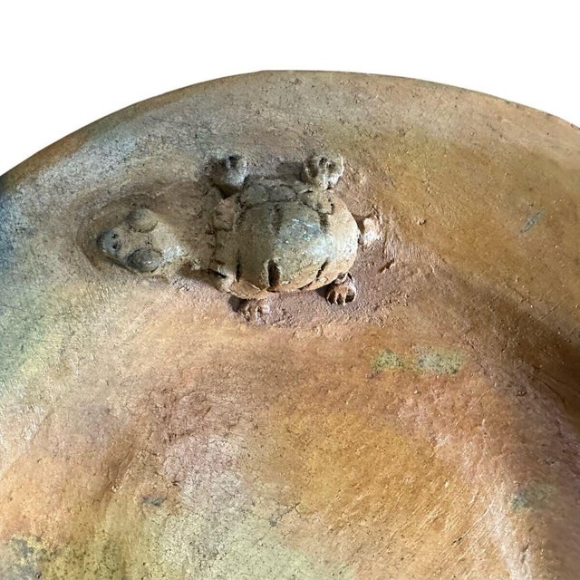 Late 20th Century 2007 Belize Art Pottery Bowl Raised Relief Turtle Handmade Artist Signed 9" For Sale - Image 5 of 11