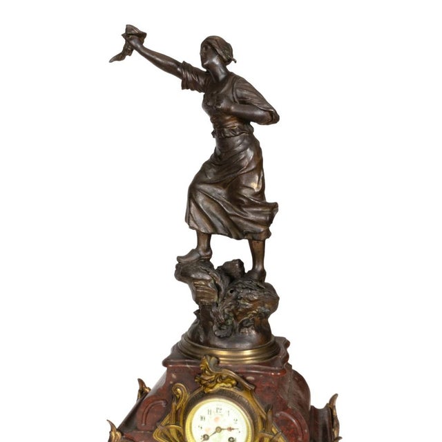 Napoleon III Mantel Clock in Red Marble, 19th Century For Sale - Image 5 of 8