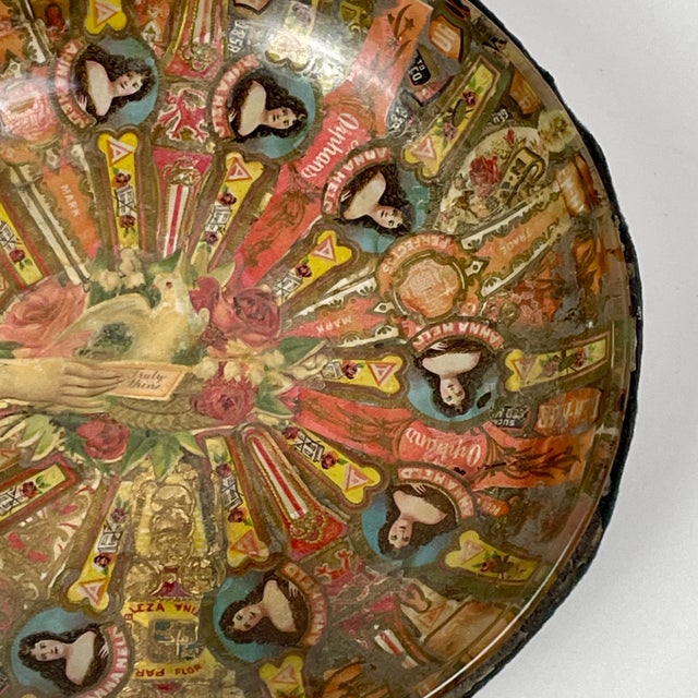 Antique Set of Folk Art Cigar Label Decoupage Glass Bowls (Ca. 1900)