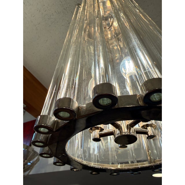 2020s Robert Abbey Cole Nickel + Glass Rod 5 Light Pendant For Sale - Image 5 of 12