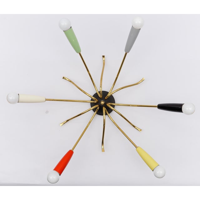Metal Mid-Century Modern Brass 6-Armed Sputnik Lamp, 1950s For Sale - Image 7 of 18