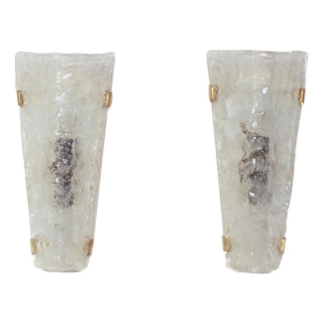 Wall Lamps in Brass & Relief Glass from Hillebrand Leuchten, 1960s, Set of 2 For Sale