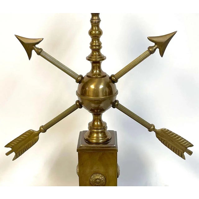 Modern 1950s French Modern Patinated Brass Arrow Motif Lamp in the Style of Adnet For Sale - Image 3 of 13