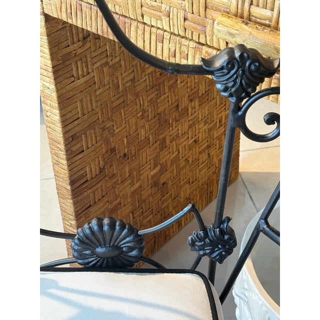 Vintage Wrought Iron Garden Patio Bench Stool Newly Upholstered Powder-Coated For Sale - Image 12 of 12