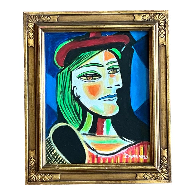 Vintage Cubist Figurative Oil on Board After Picasso For Sale