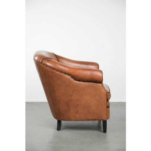 Large English-Style Club Chair in Sheepskin Leather For Sale - Image 3 of 13