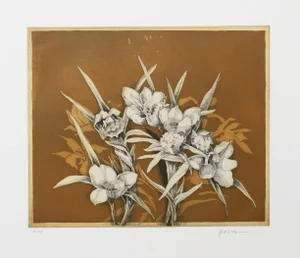 Miguel Herrera, Flowers on Ochre, Etching With Aquatint
