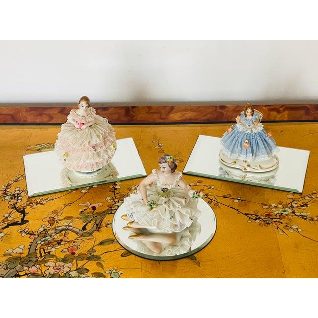 Cute Victorian lace porcelain ladies figurines from Dresden and Capodimonte Italy in great condition, Handpainted, with...