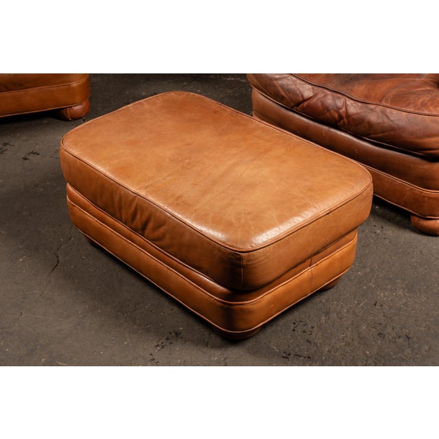 Pair of Vintage Leather Club Chairs With Matching Ottoman by Emerson For Sale - Image 10 of 14