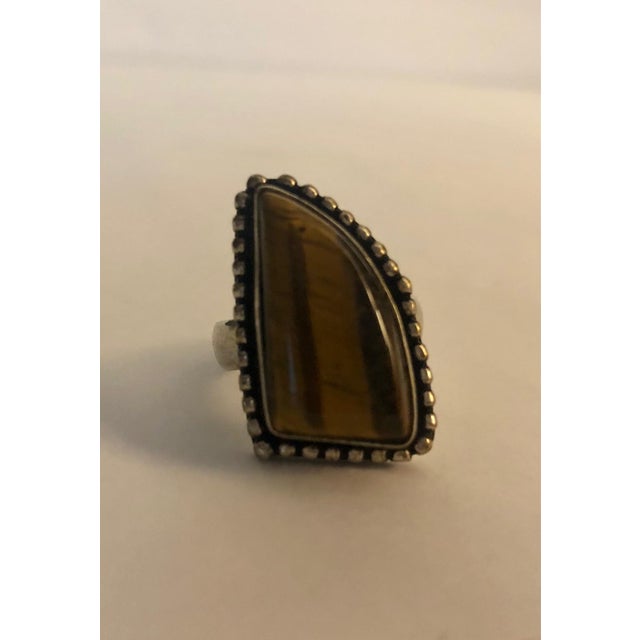 Mid 20th Century Triangular Tiger's Eye Beaded Sterling Ring Size 8 For Sale - Image 6 of 6