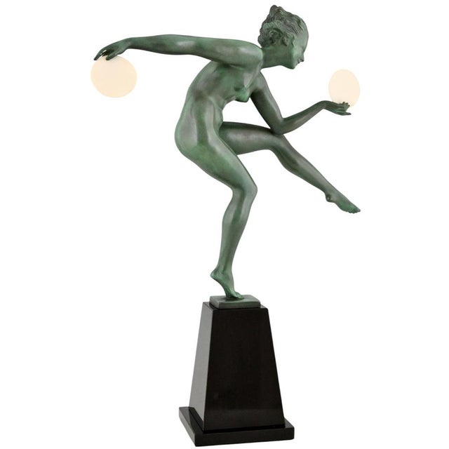 Art Deco Nude Disc Dancer in Metal on Marble Base by Andre Derenne and Marcel Bouraine, France, 1930s For Sale - Image 3 of 12