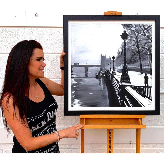Black & White Painting of Victoria Embankment London - a unique original from leading British Cityscape Artist, Angela...