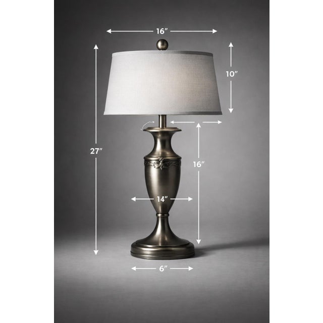 Hollywood Regency Pair of Antiqued Brass-Tone Urn Table Lamps With Linen Shades – 27" Transitional Neoclassical Lighting For Sale - Image 3 of 6