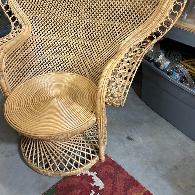 1970s Large Vintage Boho Chic Sturdy Wicker Intricate Peacock Chair For Sale - Image 5 of 8