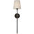 Black Thomas O'Brien for Visual Comfort Signature Bryant 27" Cordless Tail Sconce in Bronze and Hand-Rubbed Antique Brass with Linen Shade For Sale - Image 8 of 13