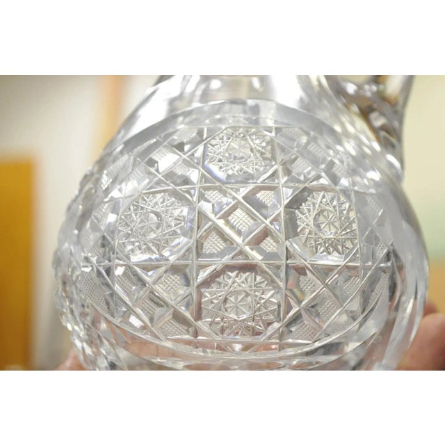 Victorian Antique Victorian Leaded Crystal Glass Diamond Etched Small Water Pitcher Jug For Sale - Image 3 of 9
