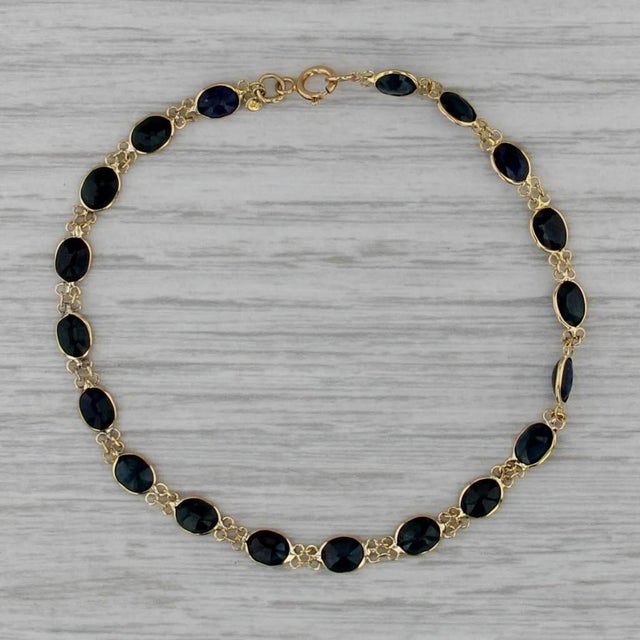 6.60ctw Blue Sapphire Tennis Bracelet 18k Yellow Gold 7" 4.1mm For Sale - Image 4 of 5