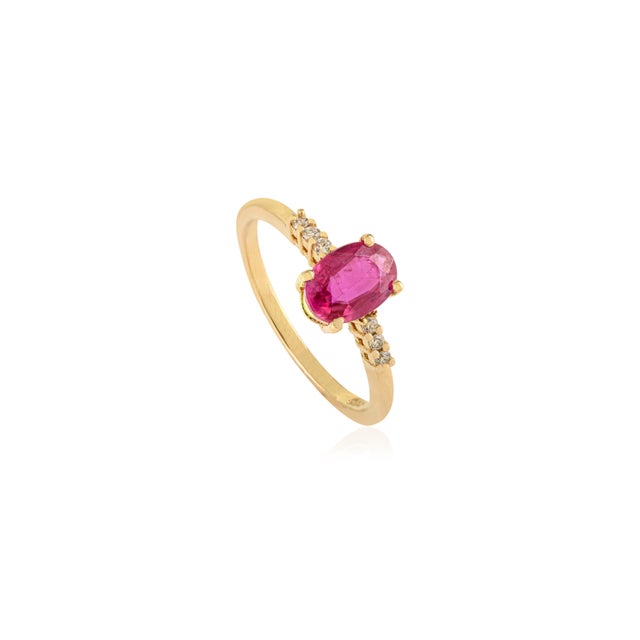 Modern VRJewels Oval Natural Ruby & Diamond Solitaire Engagement Ring Size 7 in 14k Gold For Sale - Image 3 of 14