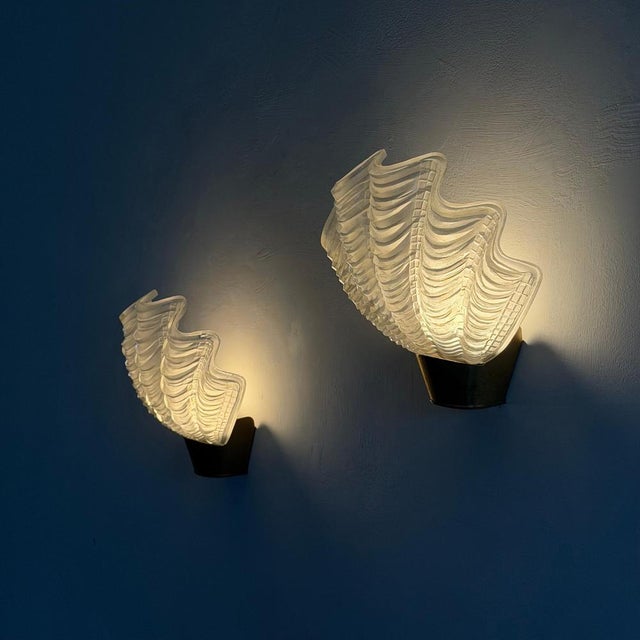 Coquille Wall Lights in Brass and Glass from Asea, Sweden, 1940s, Set of 2 For Sale - Image 6 of 18