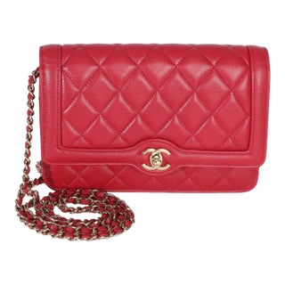 Red Quilted Lambskin Hold The Line CC Wallet On Chain For Sale
