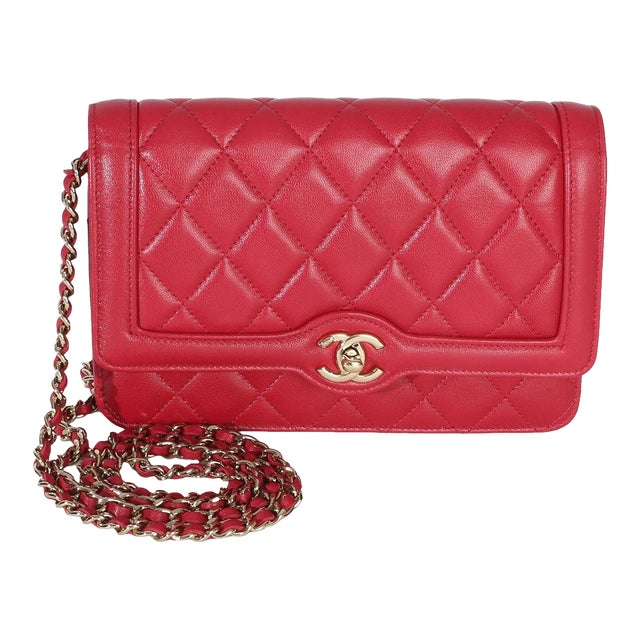 Red Quilted Lambskin Hold The Line CC Wallet On Chain For Sale