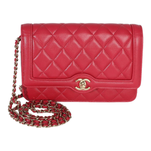 Red Quilted Lambskin Hold The Line CC Wallet On Chain