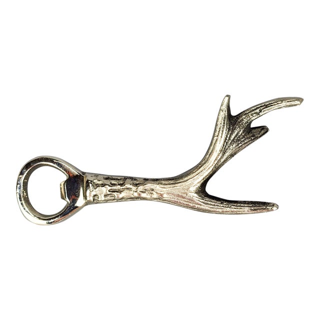 Vintage Silver Metal Deer Antler Bottle Opener For Sale