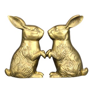 RPair of Mid 20th Century Solid Brass Bunny Rabbit Bookends For Sale
