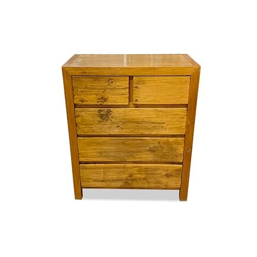 Natural wood dresser is made out of elm wood. It has 5 drawers, all hand made. Dimensions: 35.25”W x 17.75”D x 42.5”H