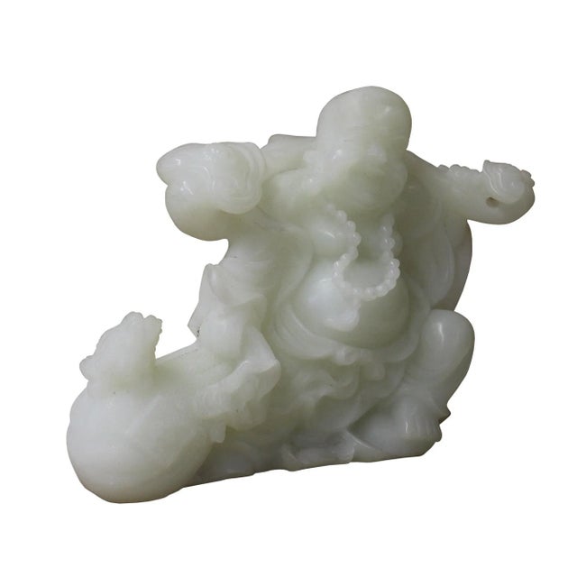 Asian Chinese Oriental White Stone Carved Happy Buddha Statue Figure For Sale - Image 3 of 8