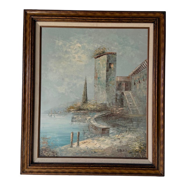 Vintage Caroline Burnett Impressionist European Coastal Landscape Oil on Canvas Painting, Framed For Sale