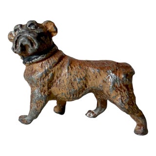 Antique Miniature Cold Painted Solid Lead Bulldog Dog Figure Statue Figurine For Sale
