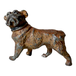 Antique Miniature Cold Painted Solid Lead Bulldog Dog Figure Statue Figurine
