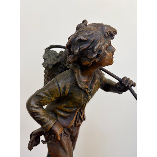 Antique French Vendangeur Spelter Sculpture After Moreau For Sale - Image 9 of 13
