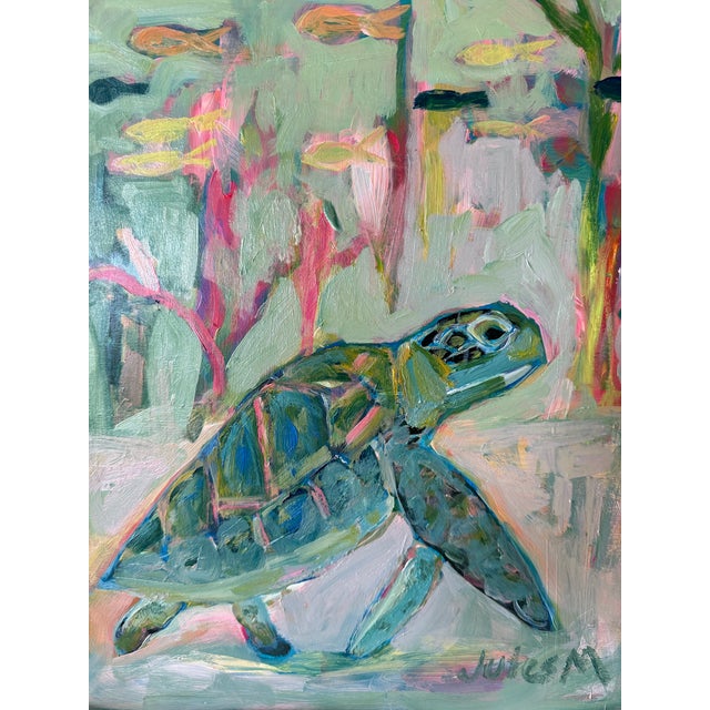 Abstract Expressionism Sea Turtle, Original Oil on Cradled Board by Julie Magardino For Sale - Image 3 of 3