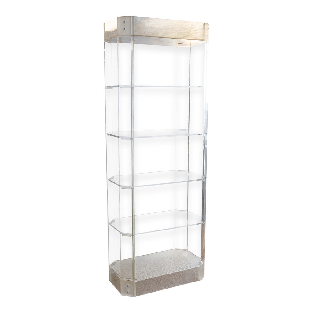 Vintage 1980s Postmodern Lucite Lighted Freestanding Etagere 