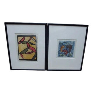 Maria Rajecka, Pair of Expressive Composition, 1950, Watercolor, Framed For Sale