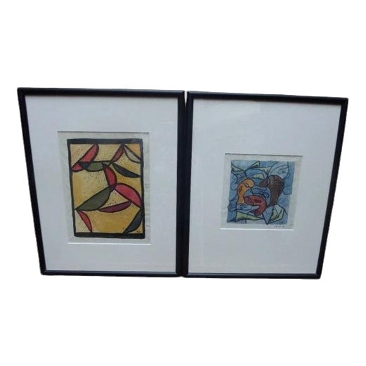 Maria Rajecka, Pair of Expressive Composition, 1950, Watercolor, Framed For Sale