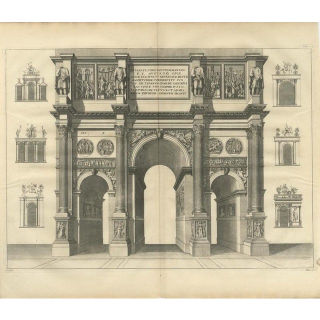Bernard de Montfaucon, Arch of Constantine in Full Elevation with Six Small Arches, 1722, Engraving For Sale - Image 3 of 8