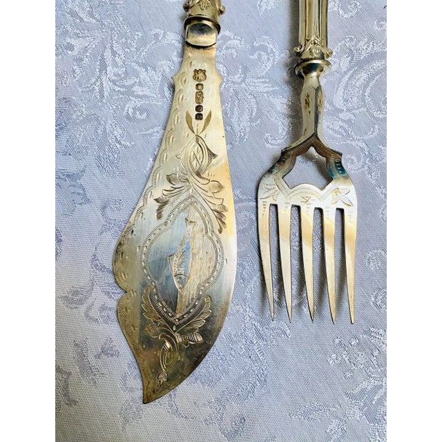 Metal 1878 Silverplated Hand Etched Fish Carving Set by Ainsworth Taylor Birmingham Uk- 2 Pieces For Sale - Image 7 of 12