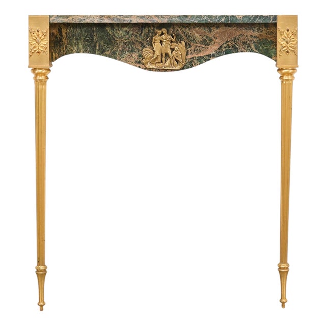 French Napoleon Empire Style Marble Bronzed Wall Console Table For Sale