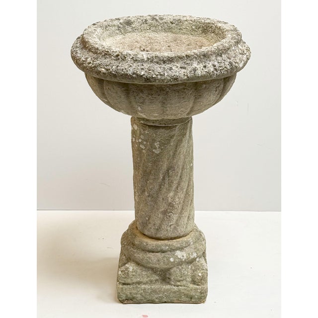 A fine English garden planter pot or urn on a pedestal stand, of composition stone, in the Medieval style - featuring a...